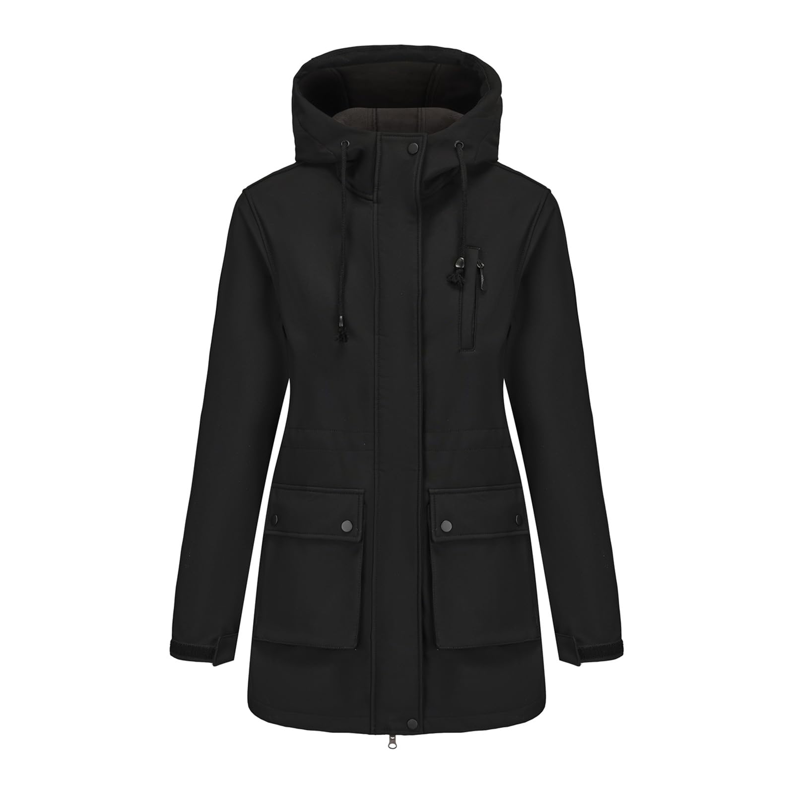 Chaqueta Softshell Impermeable a Prueba de Viento para Mujer con Forro Polar, Capucha Ajustable Abrigo Cálido Ligero de Línea Larga para Todos los días y al Aire Libre