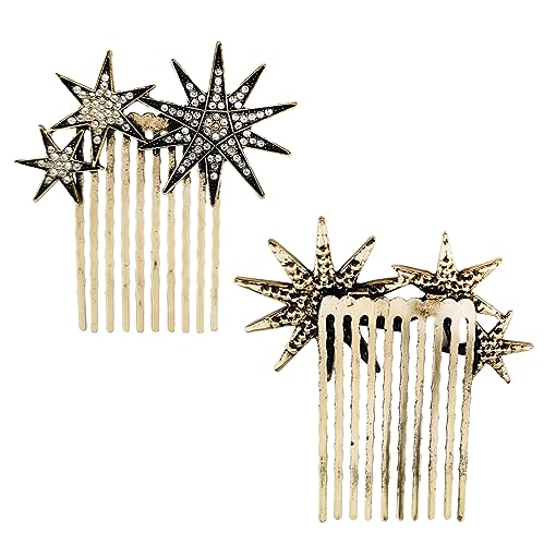 Moesuyum 3Pcs Alloy Vintage Hair Side Combs For Women, Moon Star Retro Rhinestone Metal Hair Clips With Teeth Grip, Clasp Barrettes Pins For Bride Wedding thumb #4