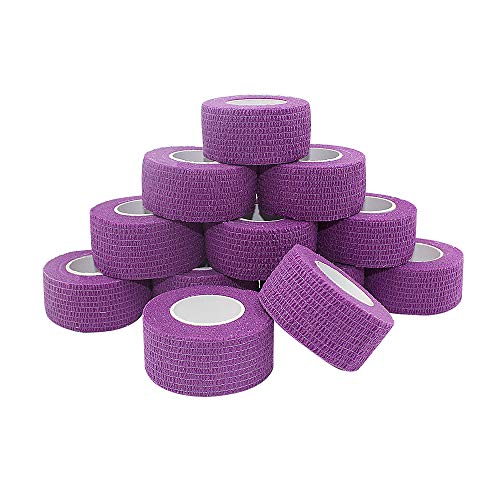 Vet Wrap 1 inch x 12 Pack Purple Cohesive Bandage Fabric Self Sticking Wrap Waterproof Bandage Self Adhesive Tape