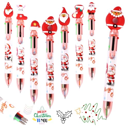 Maxmoc 7 Stück Kugelschreiber Weihnachten, 6-in-1 Mehrfarbiger Einziehbarer Kugelschreiber, 0.5mm Bunte Tintenroller Stifte für Kinder Studenten Schule Büro, Lustige Weihnachtsgeschenke Strumpffüller