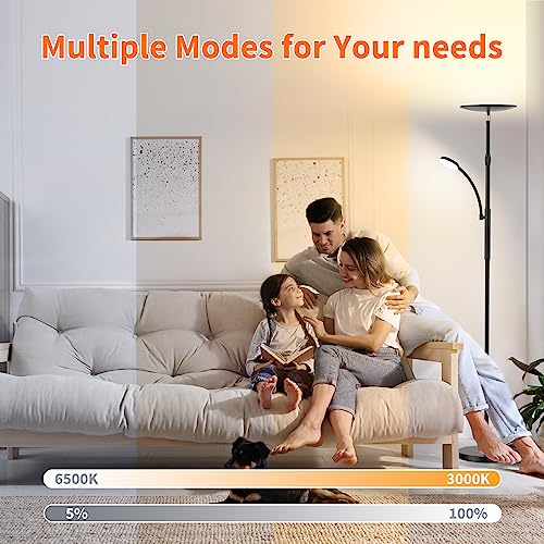Floor Lamp For Living Room 37W/3500Lm Led Modern Torchiere Bright Lighting, Dimmable 4 Color Temperature Tall Corner Standing Reading Lamps For Bedroom,Office #TOP4