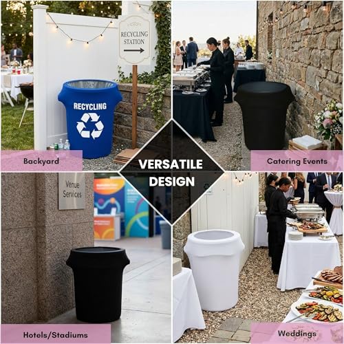 Image of YOUR CHAIR COVERS - 32 Gallon Stretch Spandex Fitted Trash Can /Waste Container Cover - Black (Cover ONLY, Trash CAN NOT Included) (Pack of 2)
