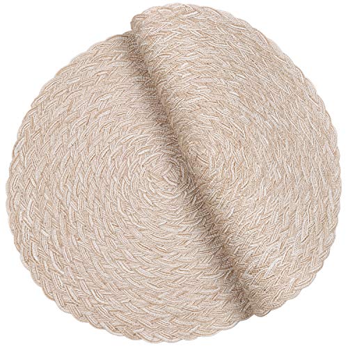 Image of SHACOS Round Braided Placemats 15 inch Set of 4 Boho Woven Washable Kitchen Table Placemats for Home Wedding Party (T-Beige, 4)
