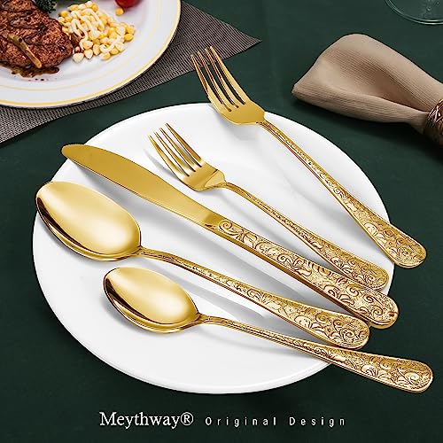 Meythway-40-Piece-Vintage-Carved-Gold-Silverware-Set-for-8-Stainless-Steel-Flatware-Set-with-KnifeForkSpoon-Cutlery-Set-for-Home-and-Kitchen-Utensil-Set-with-Dishwasher-Safe Meythway 40 Piece Vintage Carved Gold Silverware Set for 8 Stainless Steel Flatware Set with KnifeForkSpoon Cutlery Set for Home and Kitchen Utensil Set with Dishwasher Safe