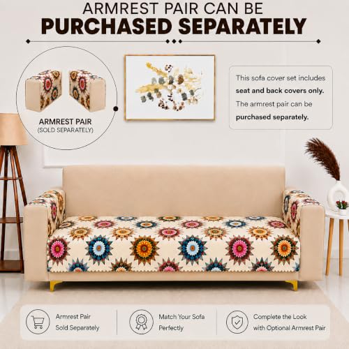 Image of Homerz Premium Printed Quilted Velvet Sofa Slip Cover Protector with Tassels, Sofa Mat, Exact Size, Antislip Cover (Morocco, 3 Seater, Half)