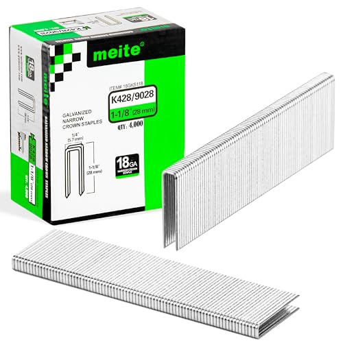 meite 18 Gauge 1/4-Inch Narrow Crown Staples, 1-1/8-Inch Length Galvanized Staples for Heavy Duty and Upholstery (4,000 Counts)