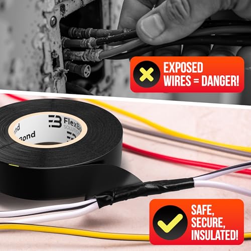Image of Electrical Tape for Home Improvement, Professional Use, DIY - 3 /4 Inch 66 Feet Roll Electric Tape - Multipurpose Temperature Resistant Black Electrical Tape for Wire and Cable Splices, Repairs (5)