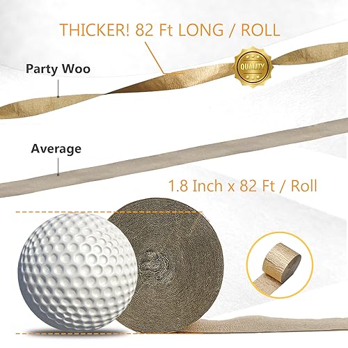 Image of PartyWoo Crepe Paper Streamers 6 Rolls 492ft, Pack of Crepe Paper in Black and Gold Color, Black and Gold Streamers, Crepe Paper for Birthday Decorations, Party Decorations (1.8 in x 82 Ft /Roll)