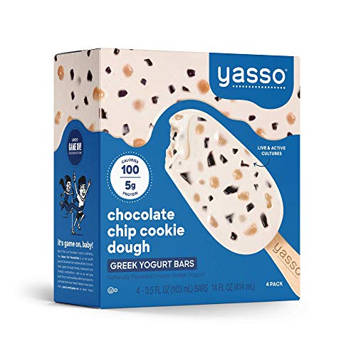Yasso Frozen Greek Yogurt Bars Chocolate Chip Cookie Dough, 4-Count Box (Case of 8)