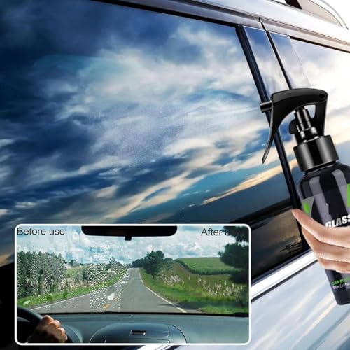 Image of Oil Film Cleaning Brush with Car Glass Anti-Fog Spray - Windshield Defogger and Stain Removal Kit for Exterior Window Cleaning, Anti-Mist Oil Film Remover for Car Glass and Mirrors
