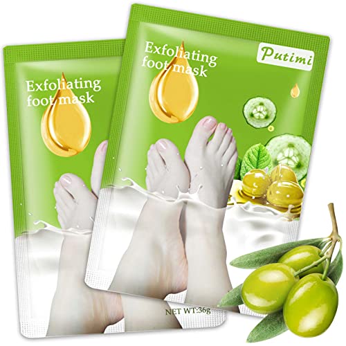 Colexy 2 Paires Masque Peeling Pieds, Masque Pieds Exfoliant et Nourrissant, Répare les Talons Crevassés, Chaussettes Exfoliante Soin Pieds, pour Callosités, Crevasses et Pieds Secs (Olives) Cover