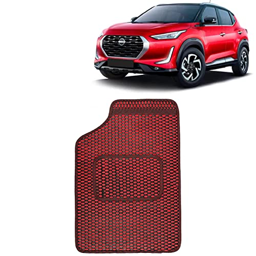 Image of Kingsway Dotted Design Car Floor Foot Mats Universal Fit for Nissan Magnite, Model Year : 2020 Onwards, Water and Dustproof, Color Red, Set of 5 Pieces