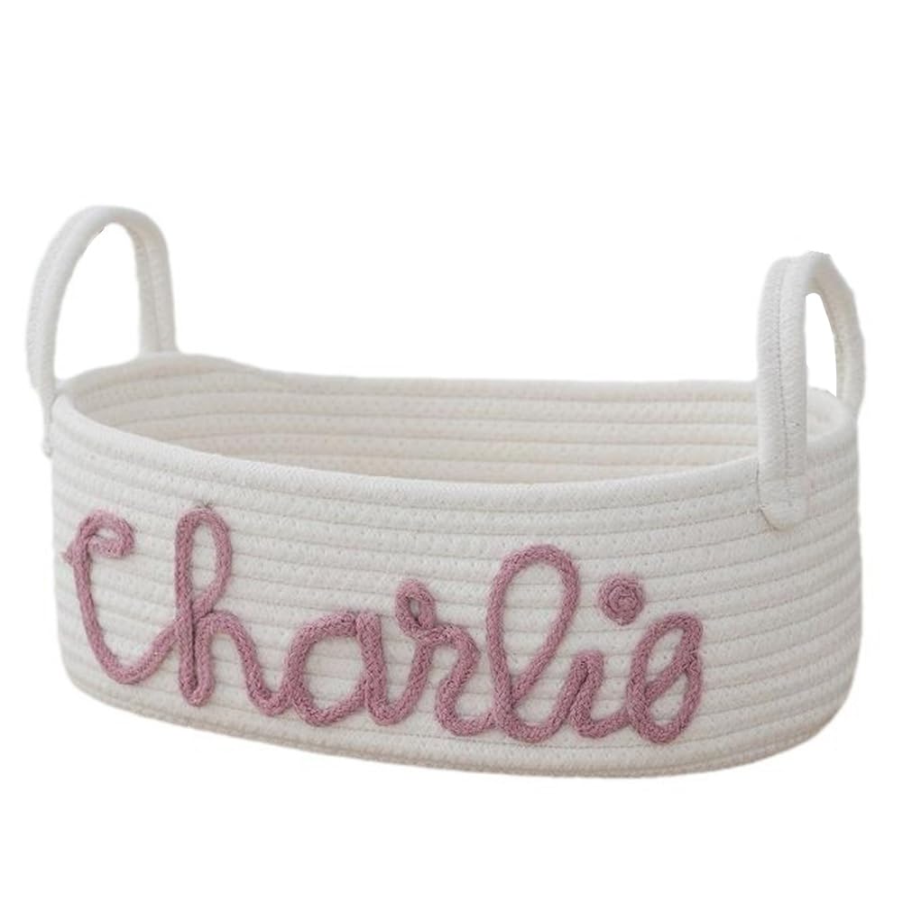 CTRLZS Rope Storage Basket with Handles for Household Sundries, Desktop Clothing and Toys Pink