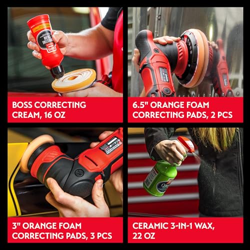 Image of Griot's Garage G8 and G9 Orbital 2-Step Ceramic Kit, Includes Two Orbital Polishers for Car Detailing, BOSS Correcting Cream, 6.5 inch and 3 inch Correcting Pads, and Ceramic 3-in-1 Wax