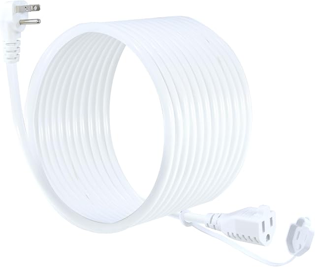 20FT White Outdoor Extension Cord - 16AWG 90Degree Flat Plug Extension Cord,White Garden All Weather Outdoor Extension Cable,16AWG 13Amp 1625Watt Grounded 3Prong SJTW Extension Cable