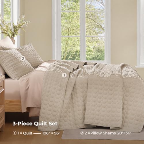 Image of Litanika King Quilt Bedding Set, 3 Pieces Beige Bedspreads & Coverlets Set | Cloud-like Soft, Breathable, lightweight, All-Season, Multi-Scenario, Machine Washable