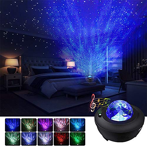 Starry Night Light Projector Bedroom，Ocean Wave Projector w/LED Nebula Cloud and Bluetooth Music