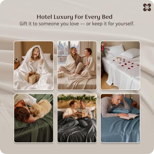 Image of Bedsure PureWoven 100% Giza Egyptian Cotton King Sheets, CEA & BV Certified | 18 inch Deep Pocket Sateen Sheets with Corner Straps, Durable & All-Season Breathable, Hotel Luxury, Oeko-Tex, Giftable, Beige