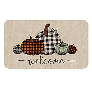 ONWAY Fall Pumpkin Buffalo Plaid Door Mat Seasonal Autumn Harvest Thanksgiving Decorative Doormat Welcome Floor Mat for Indoor Outdoor 17 x 29 Inch ONWAY Fall Pumpkin Buffalo Plaid Door Mat Seasonal Autumn Harvest Thanksgiving Decorative Doormat Welcome Floor Mat for Indoor Outdoor 17 x 29 Inch