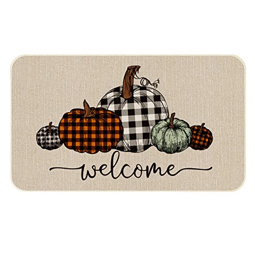 ONWAY-Fall-Pumpkin-Buffalo-Plaid-Door-Mat-Seasonal-Autumn-Harvest-Thanksgiving-Decorative-Doormat-Welcome-Floor-Mat-for-Indoor-Outdoor-17-x-29-Inch ONWAY Fall Pumpkin Buffalo Plaid Door Mat Seasonal Autumn Harvest Thanksgiving Decorative Doormat Welcome Floor Mat for Indoor Outdoor 17 x 29 Inch