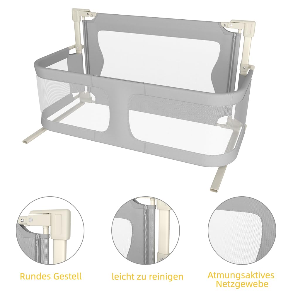 Homewell Safety 1st Portable Bed Rail, Barrera de cama infantil plegable, Barrera de seguridad infantil, tejido de malla, fácil de instalar, autobloqueo, fácil de transportar (Gris)