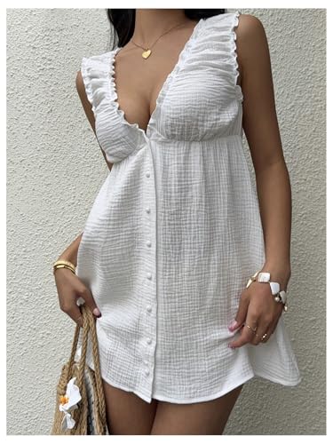 MakeMeChic Women's Ruffle Tank Dress Summer Sleeveless Flowy Short Dresses Sundress2