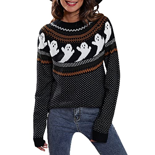 Image of JUNBOON Women's Casual Leopard Print Knitted Pullover Sweaters Long Sleeve Crew Neck Jumper Tops