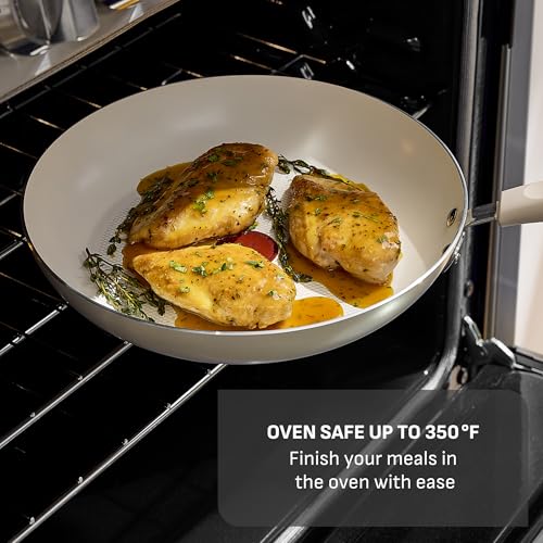 Image of T-Fal Signature Nonstick 8 inch & 10 inch Frying Pan Skillet Set, Dishwasher Safe, Oven Safe to 350F, Pots and Pans Set, Non Stick Chef- Pan, Cream