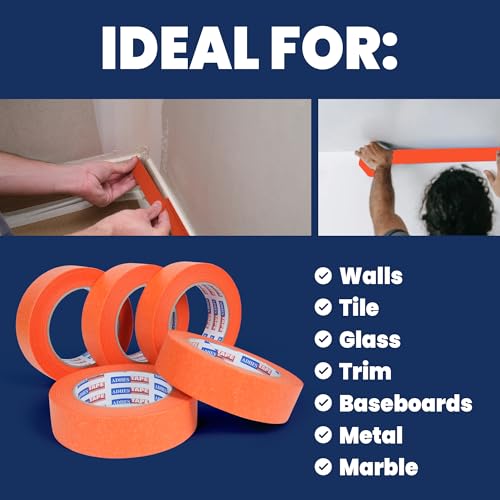 Image of Adhes Orange Masking Tape,6 Rolls x 0.7'' x 55yds, Clean Removal Painter's Tape for Automotive, Home, Wall, and Trim Use