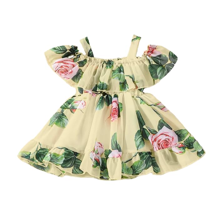Image of Buy & Try Girls Summer Lightweight Georgette Floral Printed Frock Dress, Sleeveless Princess for Baby Girls, Stylish Fancy Kids Party & Casual Outfit