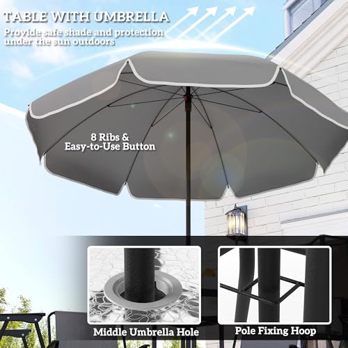 Outsunny 6 Pieces Patio Dining Set for 4, Outdoor Patio Set with Umbrella, Folding Chairs and Glass Table, Patio Furniture Dining Table Set for Garden Backyard Deck, Grey - Image 4