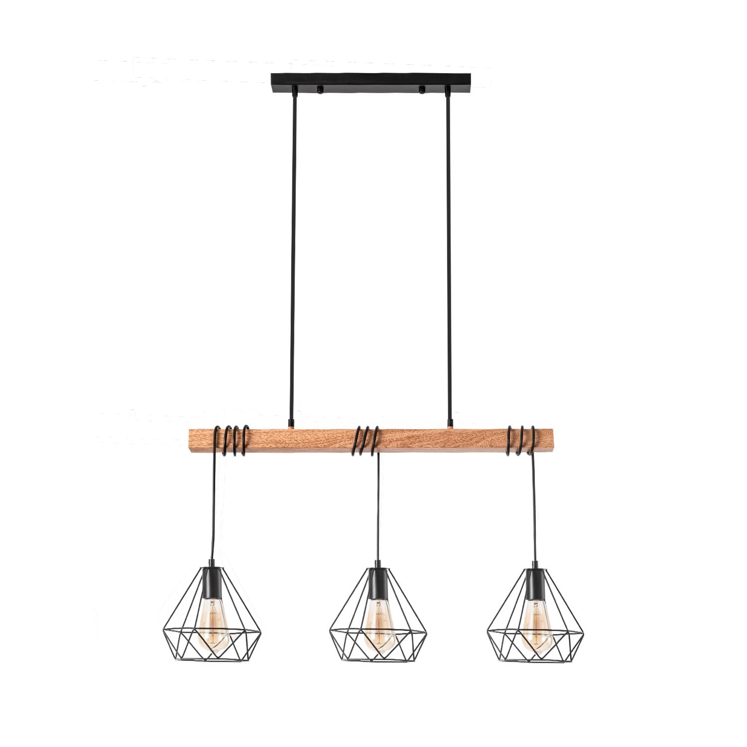 LEDKIA LIGHTING - Lámpara Colgante Sardo 3 Focos | Estilo Industrial Retro | Compatible con Bombillas E27 | Altura Regulable | IP20 para Interiores, Negro, Metal