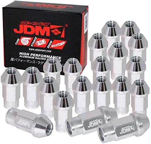 AJP Distributors JDM Sport 20 Pieces Aluminum 50MM Open Ended Lug Nuts Wheels Rims M12x1.25 / M12x1.5 (Silver, M12 x 1.50)