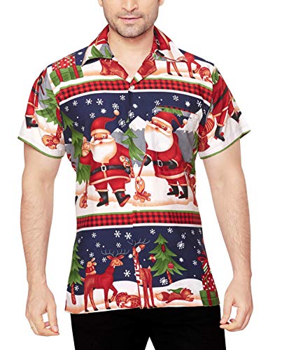 Club Cubana Xmas Chemise Hawaiienne Classique, étroite, Florale, Décontractée à Manches Courtes pour Hommes , Bleu ,Small Cover