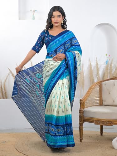 Image of SIRIL Women's Cotton Printed Saree With Unstitched Blouse Piece