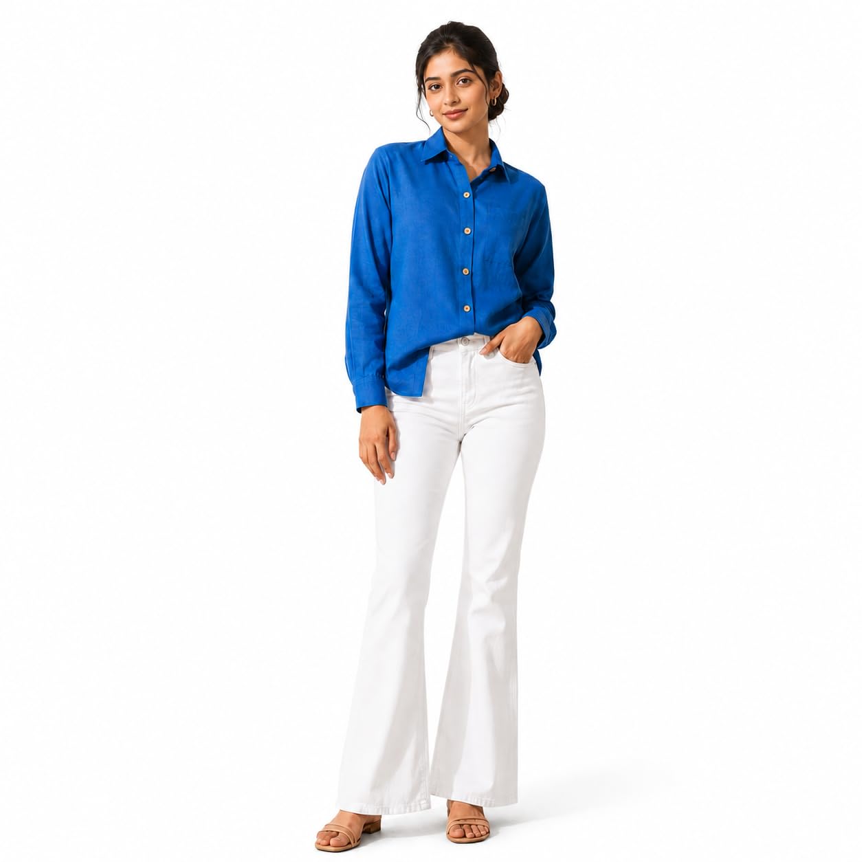 Enate Blue Regular Fit Shirt – Premium Cotton Casual Wear for Women | Versatile & Stylish Everyday Shirt(Medium)-image-47