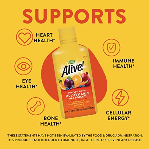 Nature's Way Alive! Max Potency Liquid Multivitamin with Antioxidants Beta Carotene, Vitamins C & E, and Food-Based Blends, Citrus Flavored, 30.4 Fl. Oz. - Image 4