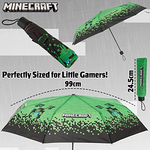 Minecraft Stick Umbrella for Kids, Clear Dome with J-Shaped Handle - Boys Gifts