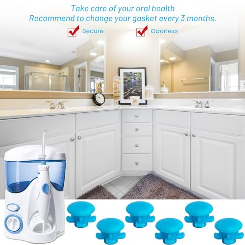 Image of 6 Pcs Replacement Part Reservoir Tank Valve Rubber Gasket, Blue Washer Reservoir Plug Compatible with Waterpik Water Flossers WP900, WP112, WP250, WP300, Ultra, Nano, Traveler, VAVA, H2o (Blue)