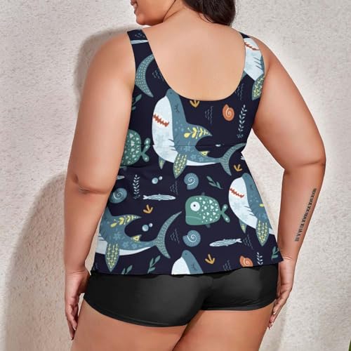 Cute Shark Women's Plus Size Swimsuits with Shorts Tankini Bathing Suits3