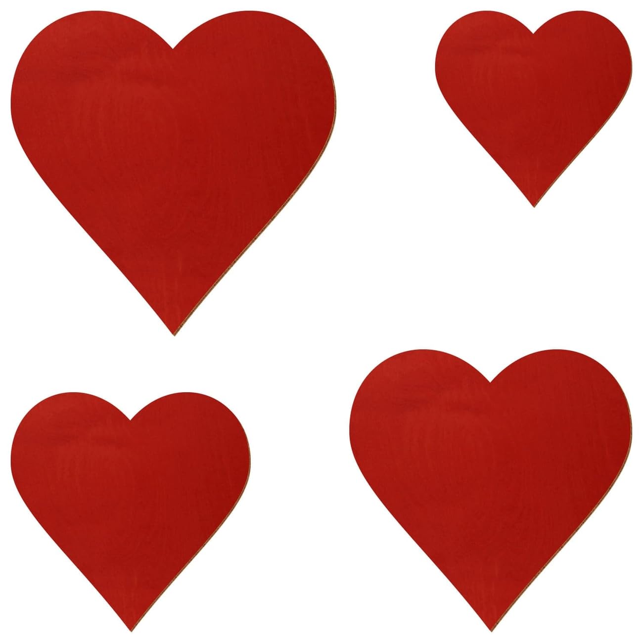 Cuore di legno rosso verniciato su entrambi i lati, decorazione fai da te, 3-50 cm, in compensato di betulla da 3 mm, disponibile singolarmente o in set, dimensioni: 12 cm, confezione da 10 pezzi