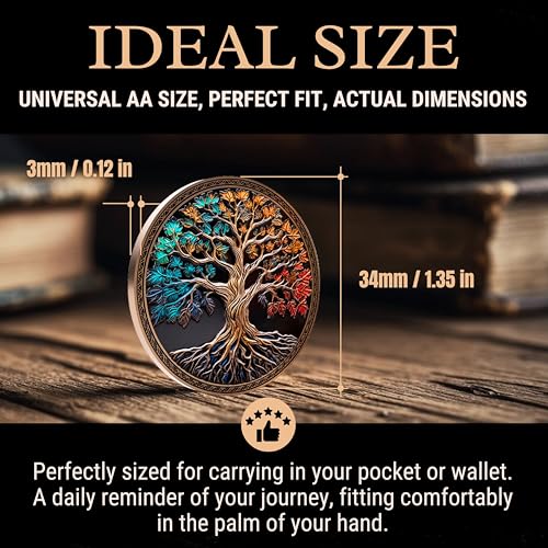 Image of MilestoneMint Affirmation Sobriety Coin Tree of Life Gift Set | Anniversary Sobriety Gifts for Men & Women | AA Coins and Medallions with Token Capsule, Stand & Card | 3D Texture, Recovery AA Chips