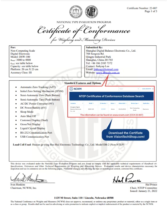 Miniatura 3 de VisionTechShop DSW-100RS Báscula de alimentos con interfaz POS con la mayoría de los sistemas ECR y POS, LbOzKgg conmutable, capacidad de 30 libras,