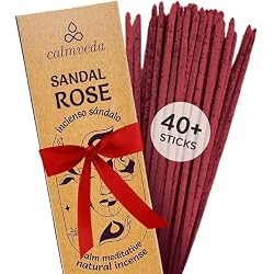 Natural Sandal Rose Incense Sticks - for Meditation, 40+Pack, Charcoal-Free | 2x Thick Handrolled incense, Sweet Woody Sandalwood for Calm Feel, Incienso de Rosas (45 min+ burn, 9 inch long)