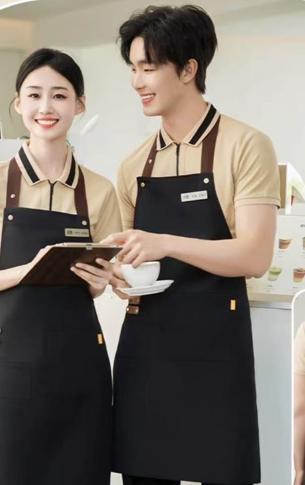 [ZIRAIFEN] エプロン 首掛け おしゃれ 男女兼用 調節可能 大容量ポケット付き 汚れにくい シワ防止 キッチン ダイニングルーム コーヒーショップ 家事に最適