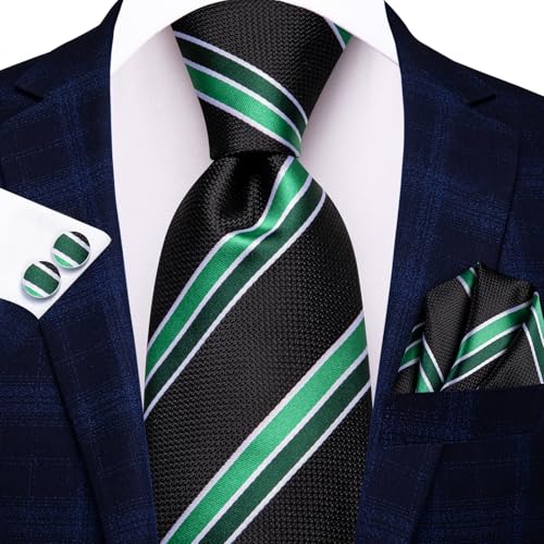 Image of Hi-Tie Men's Tie Lapel Pin Set Pocket Square Cufflinks Formal Woven Silk Tie Sets Wedding Party