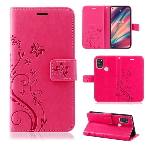 betterfon Étui de protection, compatible avec Wiko View 5/View 5 Plus, en cuir synthétique, portefeuille, pour View 5/View 5 Plus, motif de fleurs, rose