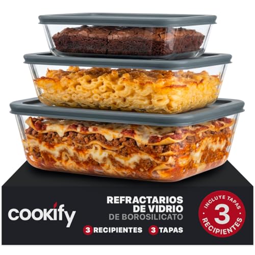 La Mejor Selección de Refractarios libbey los preferidos por los clientes. 41 Cookify Set de Refractarios de Vidrio con Tapa sin BPA para Horno, Congelador y Almacenamiento de Alimentos (6 Piezas)