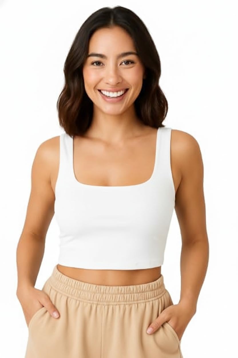 Women's Black Polyester Ribbed Crop Top – Square Neck Sleeveless Tank for Casual Wear, Summer Outfits & Gym Fashion-image-11