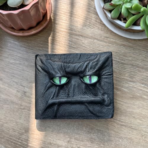 Magical Horror Demon Eyes Wallet - Men's 3D Genuine Leather Dragon Eye Wallet, Handmade, Carved Custom Personalized, Standard Size, Vegan Leather, Multicolor3